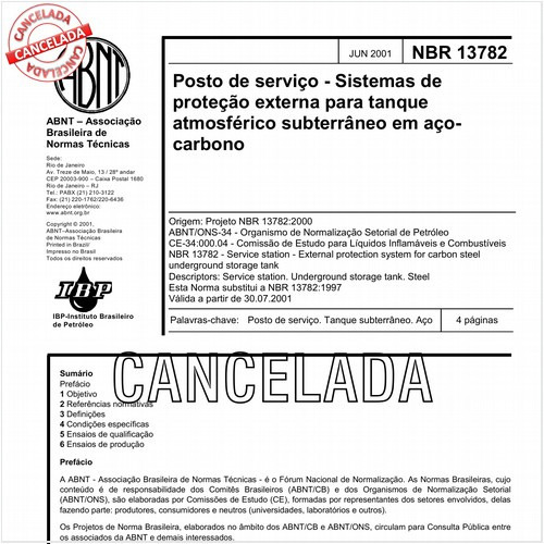 Posto de serviço - Sistemas de proteção externa para tanque atmosférico subterrâneo em aço-carbono