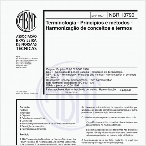 Terminologia - Princípios e métodos - Harmonização de conceitos e termos