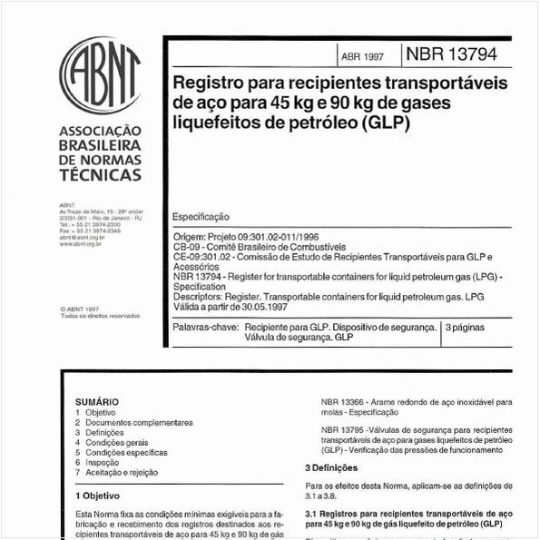 Registro para recipientes transportáveis de aço para 45 kg e 90 kg de gases liquefeitos de petróleo (GLP)