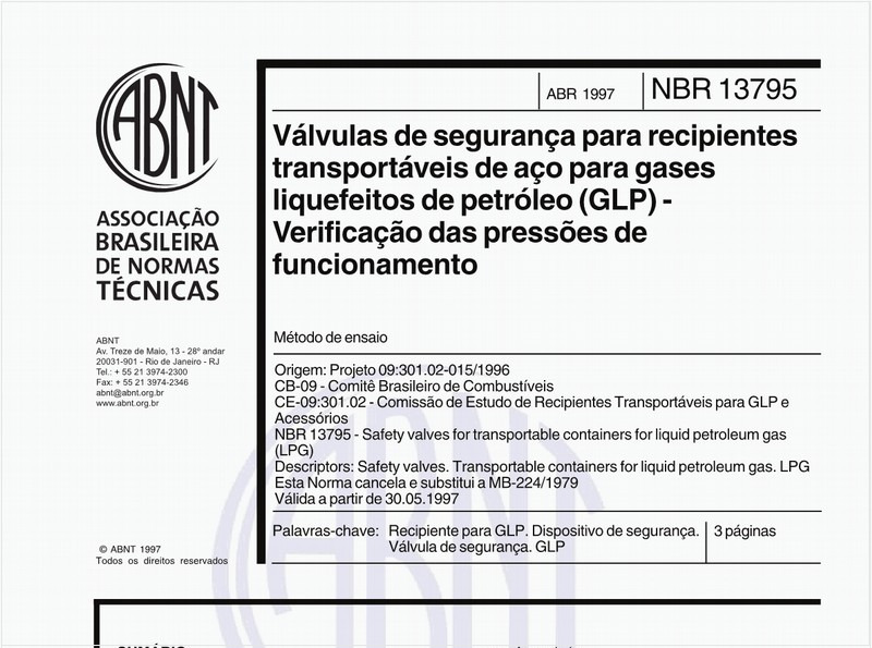 Válvulas de segurança para recipientes transportáveis de aço para gases liquefeitos de petróleo (GLP) - Verificação das pressões de funcionamento