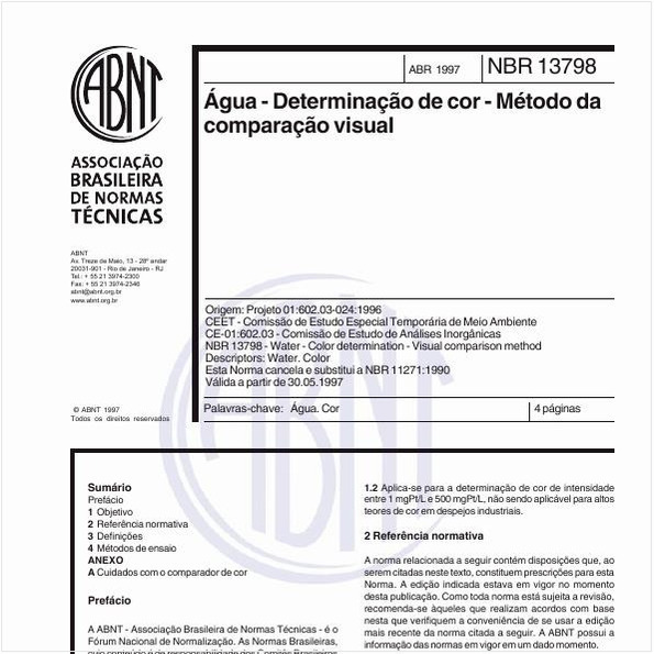 Água - Determinação de cor - Método da comparação visual