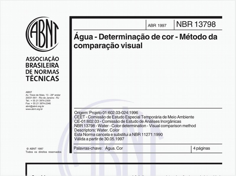 Água - Determinação de cor - Método da comparação visual