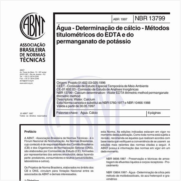 Água - Determinação de cálcio - Métodos titulométricos do EDTA e do permanganato de potássio