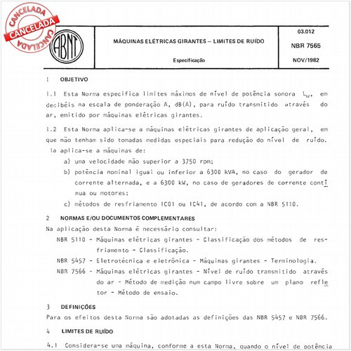 Máquinas elétricas girantes - Limites de ruído