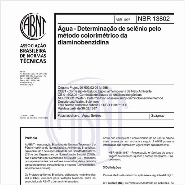 Água - Determinação de selênio pelo método colorimétrico da diaminobenzidina