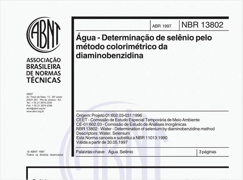 Água - Determinação de selênio pelo método colorimétrico da diaminobenzidina