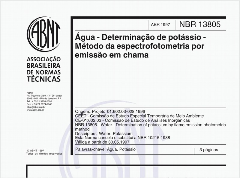 Água - Determinação de potássio - Método da espectrofotometria por emissão em chama