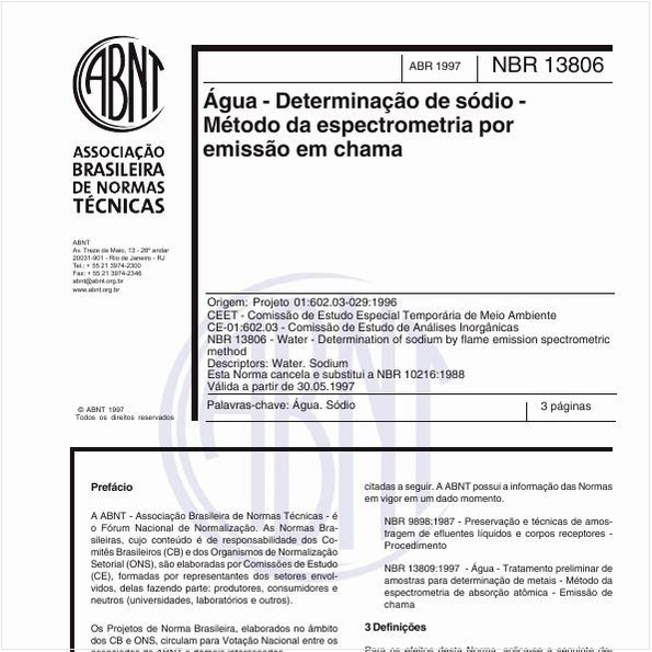 Água - Determinação de sódio - Método da espectrometria por emissão em chama