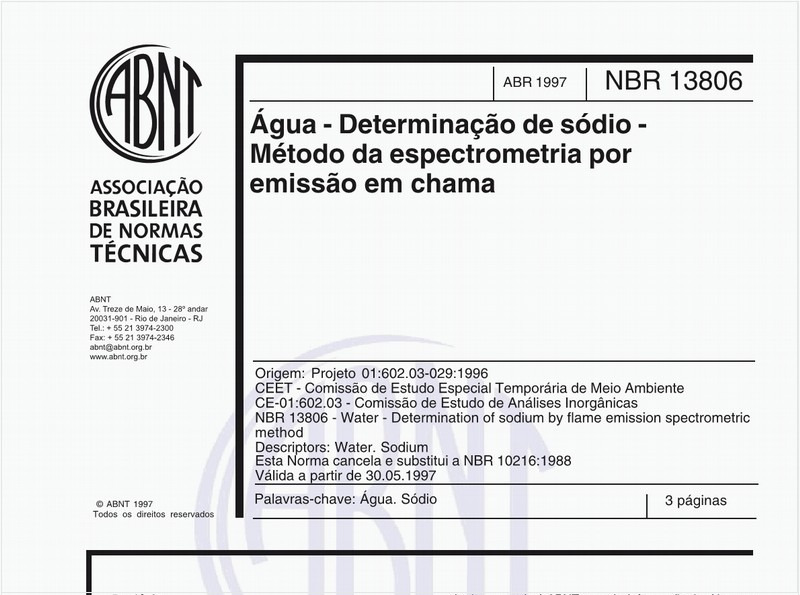 Água - Determinação de sódio - Método da espectrometria por emissão em chama