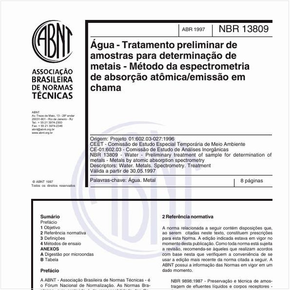 Água - Tratamento preliminar de amostras para determinação de metais - Método da espectrometria de absorção atômica/emissão em chama