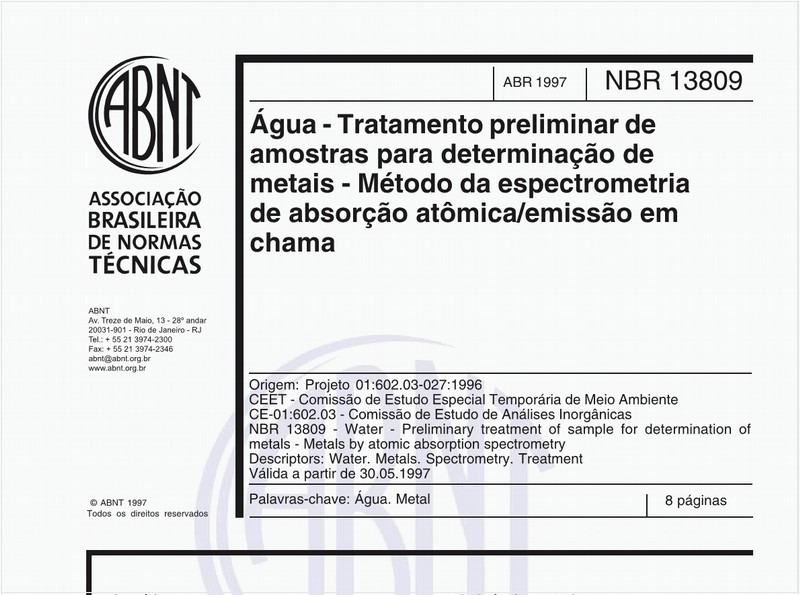 Água - Tratamento preliminar de amostras para determinação de metais - Método da espectrometria de absorção atômica/emissão em chama