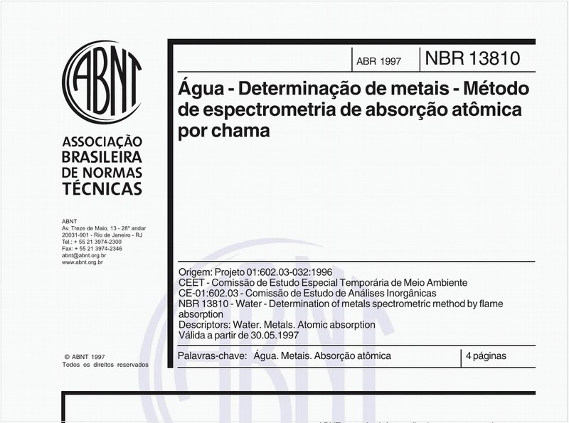 Água - Determinação de metais - Método de espectrometria de absorção atômica por chama