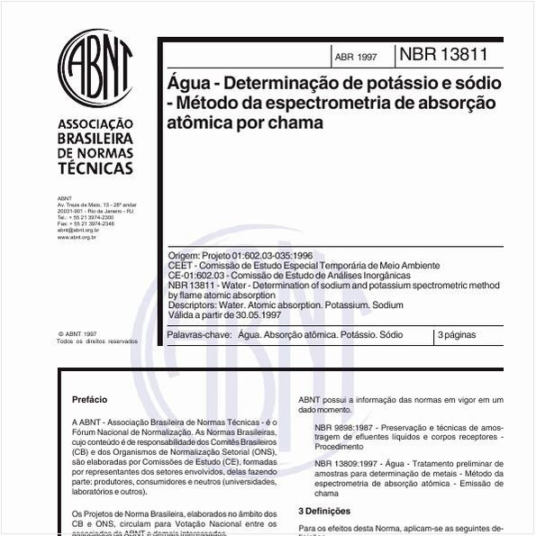 Água - Determinação de potássio e sódio - Método da espectrometria de absorção atômica por chama