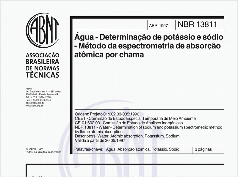 Água - Determinação de potássio e sódio - Método da espectrometria de absorção atômica por chama