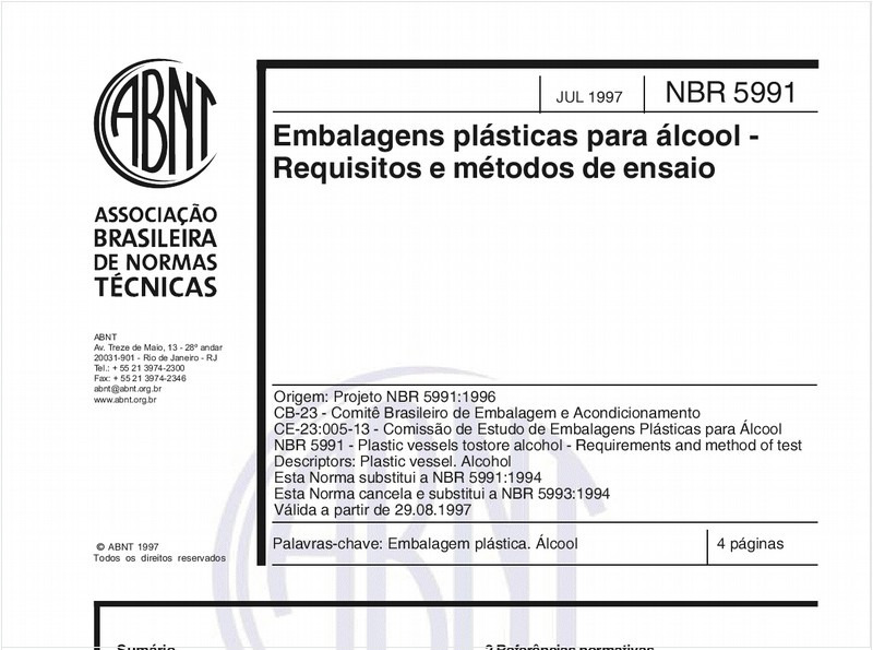 Embalagens plásticas para álcool - Requisitos e métodos de ensaio