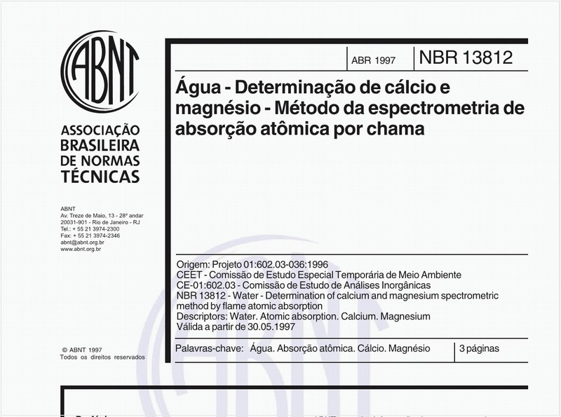 Água - Determinação de cálcio e magnésio - Método da espectrometria absorção atômica por chama