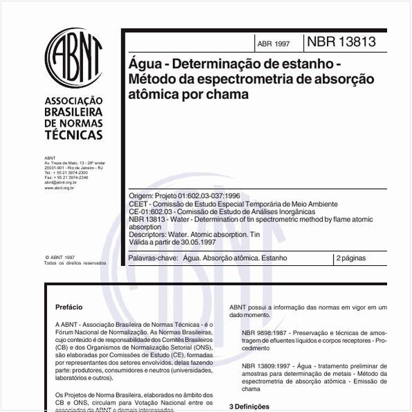 Água - Determinação de estanho - Método da espectrometria de absorção atômica por chama