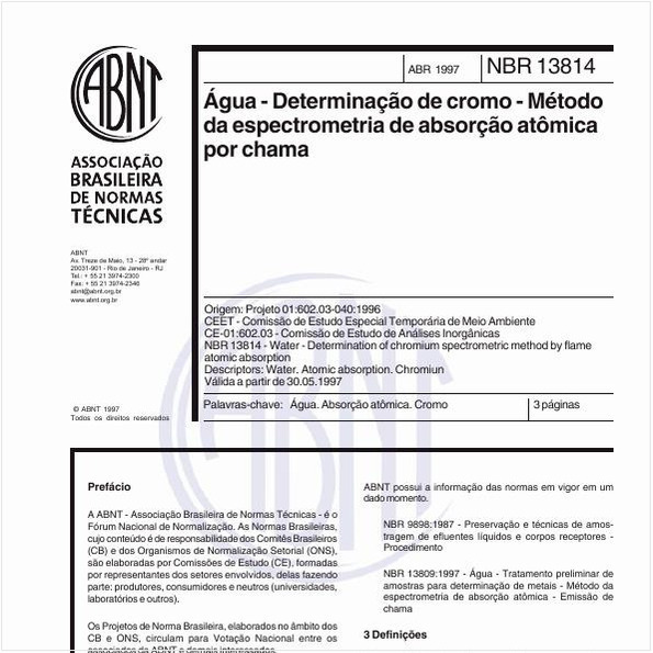 Água - Determinação de cromo - Método da espectrometria de absorção atômica por chama