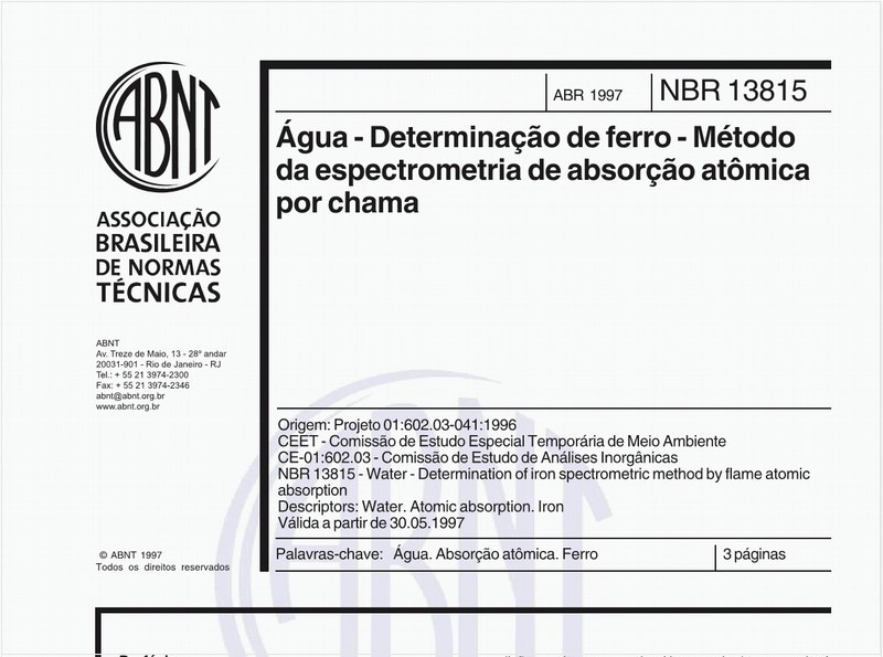 Água - Determinação de ferro - Método da espectrometria de absorção atômica por chama