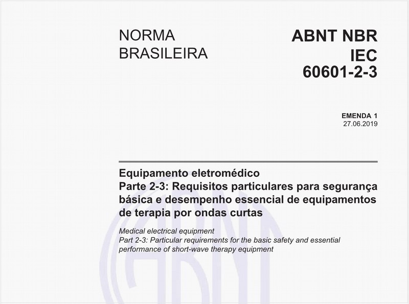 Equipamento eletromédico - Parte 2-3: Requisitos particulares para segurança básica e desempenho essencial de equipamentos de terapia por ondas curtas