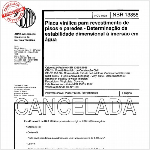 Placa vinílica para revestimento de pisos e paredes - Determinação da estabilidade dimensional à imersão em água