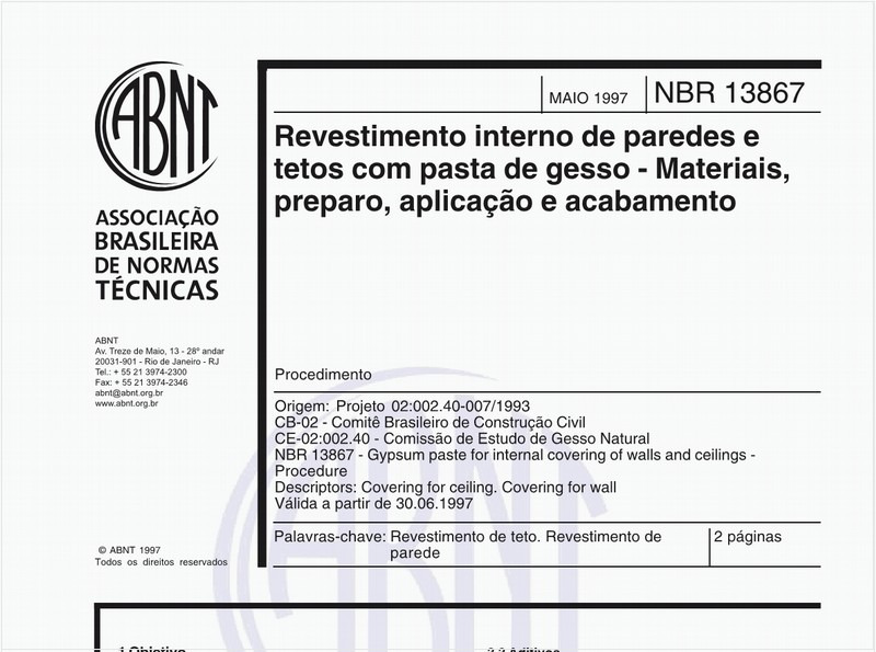 Revestimento interno de paredes e tetos com pasta de gesso - Materiais, preparo, aplicação e acabamento