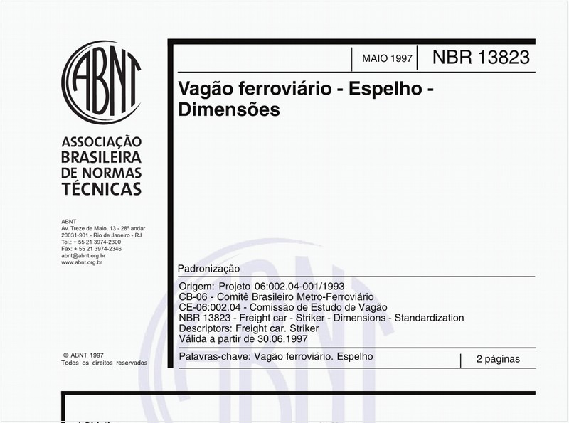 Vagão ferroviário - Espelho - Dimensões