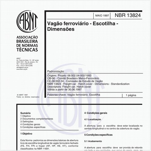 Vagão ferroviário - Escotilha - Dimensões