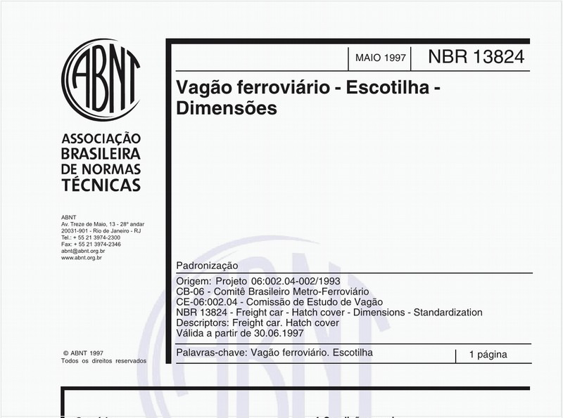 Vagão ferroviário - Escotilha - Dimensões