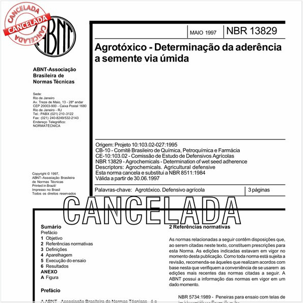 Agrotóxico - Determinação da aderência a semente via úmida