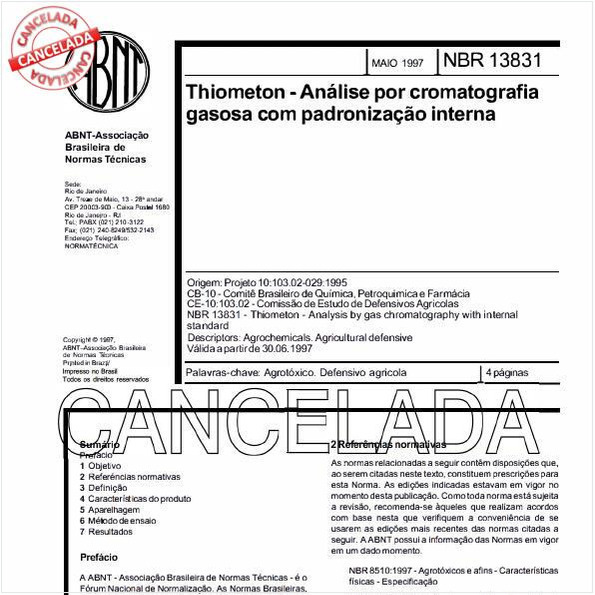 Thiometon - Análise por cromatografia gasosa com padronização interna