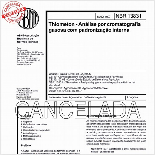 Thiometon - Análise por cromatografia gasosa com padronização interna