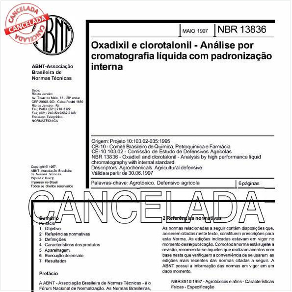 Oxadixil e clorotalonil - Análise por cromatografia líquida com padronização interna