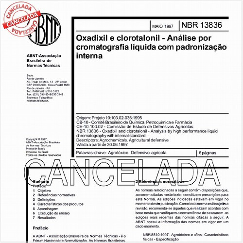Oxadixil e clorotalonil - Análise por cromatografia líquida com padronização interna
