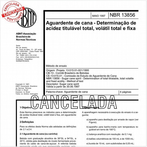 Aguardente de cana - Determinação de acidez titulável total, volátil total e fixa