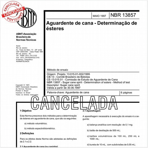 Aguardente de cana - Determinação de ésteres