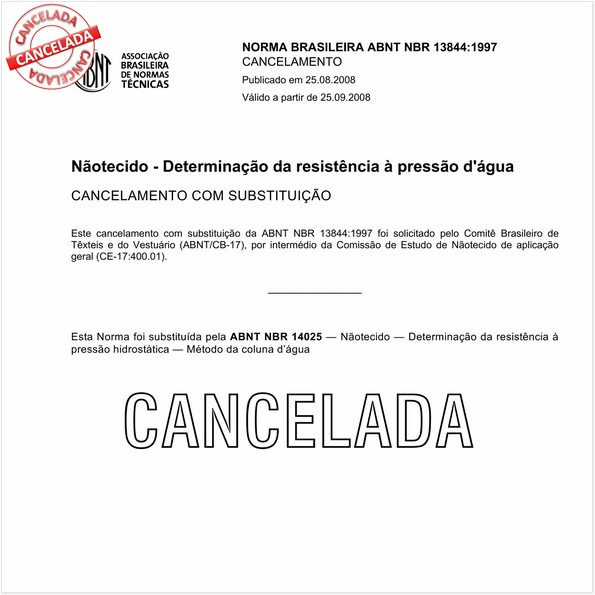 Nãotecido - Determinação da resistência à pressão d'água