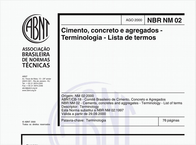Cimento, concreto e agregados - Terminologia - Lista de termos