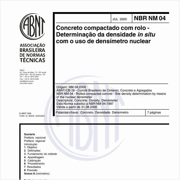 Concreto compactado com rolo - Determinação da densidade in situ com o uso de densímetro nuclear
