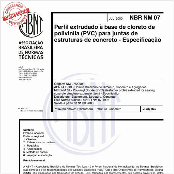 Perfil extrudado à base de cloreto de polivinila (PVC) para juntas de estruturas de concreto - Especificação