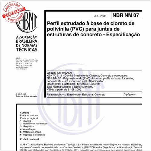 Perfil extrudado à base de cloreto de polivinila (PVC) para juntas de estruturas de concreto - Especificação