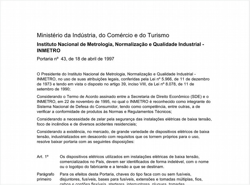 Portaria INMETRO / MICT - Situação: Em vigor