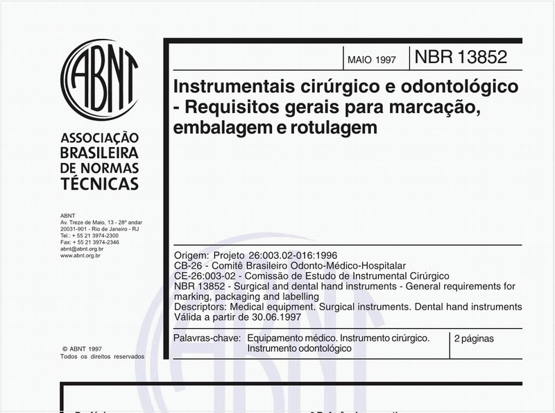 Instrumentais cirúrgico e odontológico - Requisitos gerais para marcação, embalagem e rotulagem