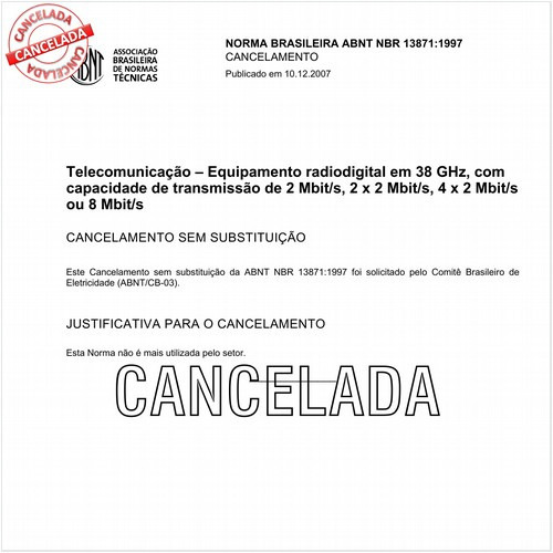 Telecomunicação - Equipamento radiodigital em 38 GHz, com capacidade de transmissão de 2 Mbit/s, 2 x 2 Mbit/s, 4 x 2 Mbit/s ou 8 Mbit/s