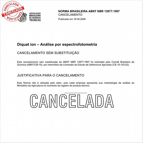 Diquat íon - Análise por espectrofotometria