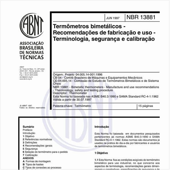 Termômetros bimetálicos - Recomendações de fabricação e uso - Terminologia, segurança e calibração
