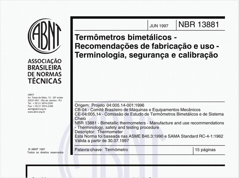 Termômetros bimetálicos - Recomendações de fabricação e uso - Terminologia, segurança e calibração