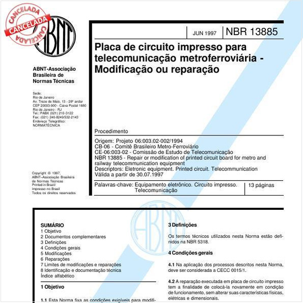 Placa de circuito impresso para telecomunicação metroferroviária - Modificação ou reparação - Procedimento
