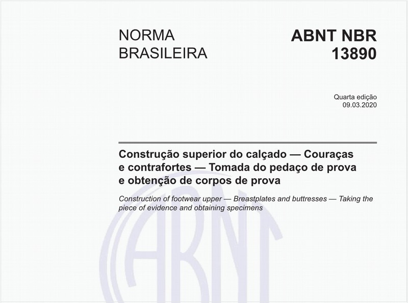 Construção superior do calçado — Couraças e contrafortes — Tomada do pedaço de prova e obtenção de corpos de prova