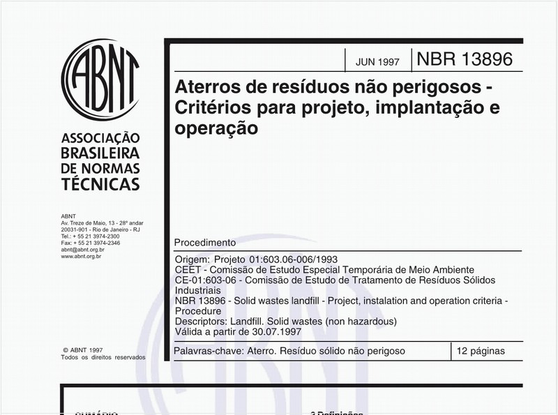 Aterros de resíduos não perigosos - Critérios para projeto, implantação e operação